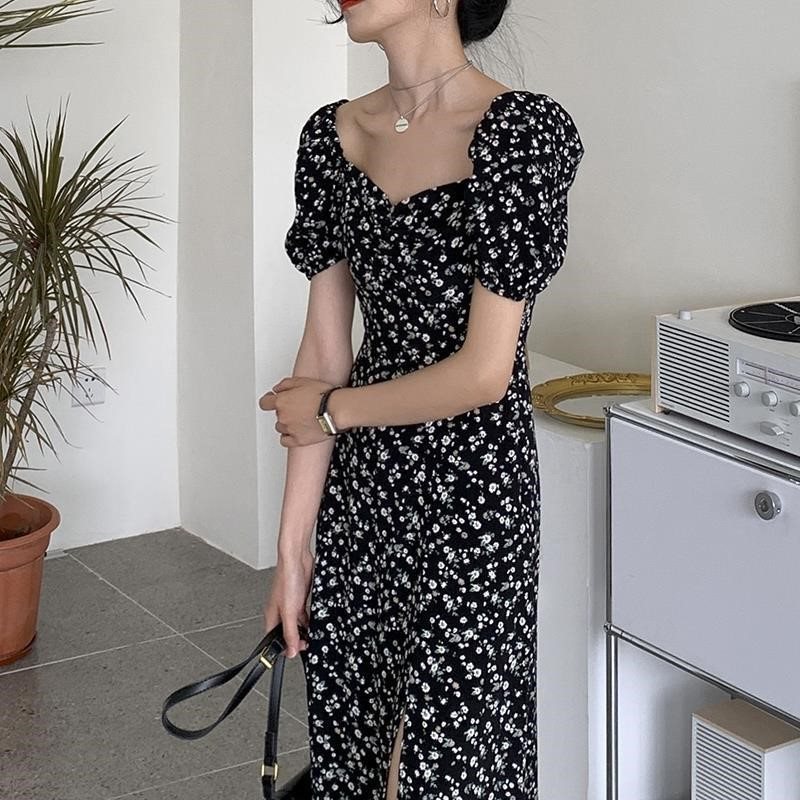 Kjole Kvinner Sommer Firkantet Krage Fransk Stil Design Retro Elegant Temperament Holiday Ins Ny : kjoler | Lillos